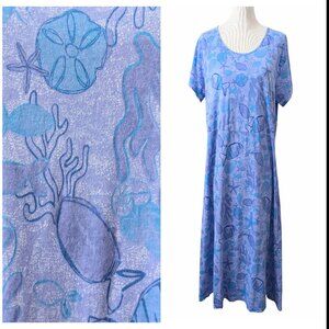 Fresh Produce Womens Size XL Purple Blue Tropical Fish S/S Scoop Neck Dress